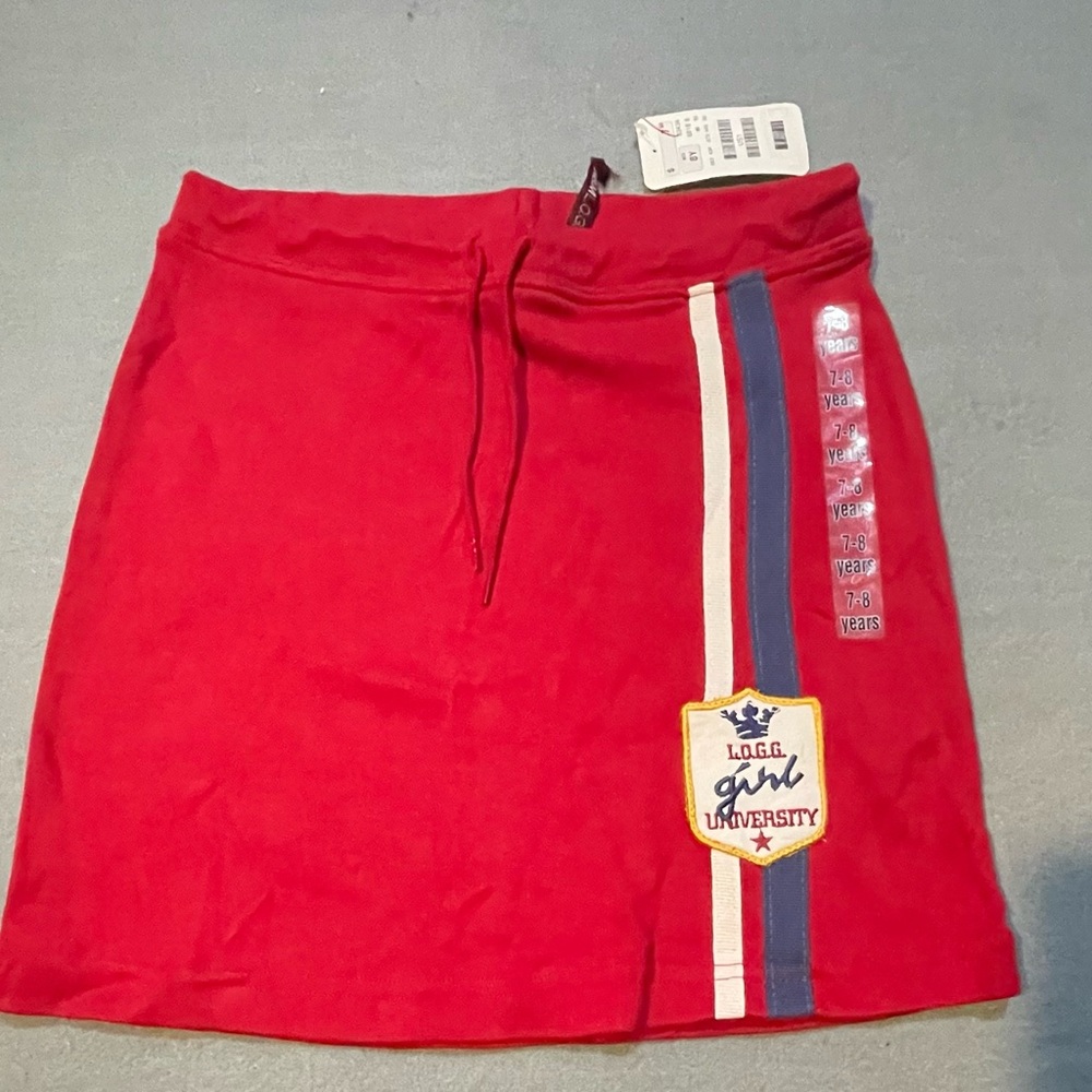 Red Mini Skirt with Blue Stripe